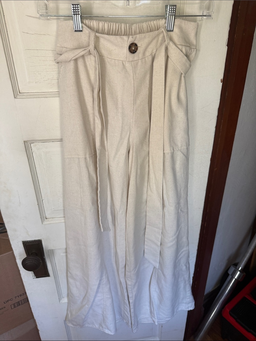 Sienna Sky Cream Wide Leg Pants with Tie Waist